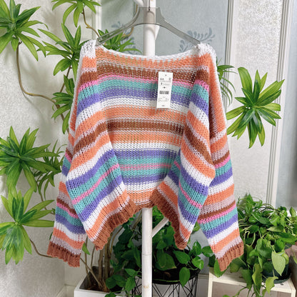 Rainbow Contrast Striped Knitted Cardigan Jacket