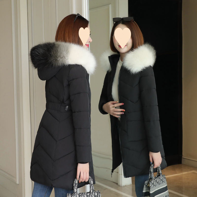 Windproof And Warm Large Fur Collar Thickened Versatile Cotton Jacket For Women