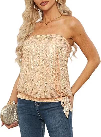 Solid Color Halter Women's Sequined Slightly Elastic Vest