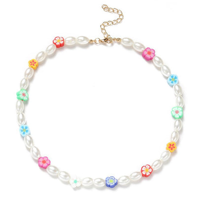 Bohemian Colorful Flowers Pearl Necklace