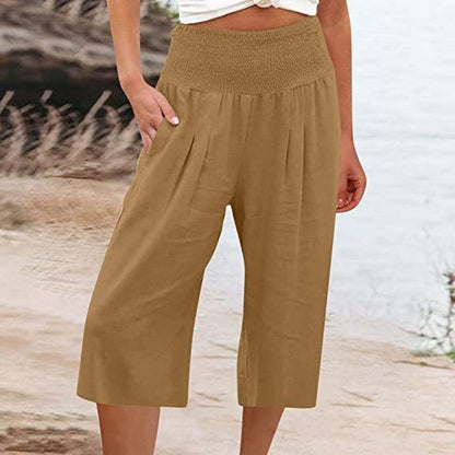 Women's Cotton And Linen Cropped Thin Casual Wide-leg Pants