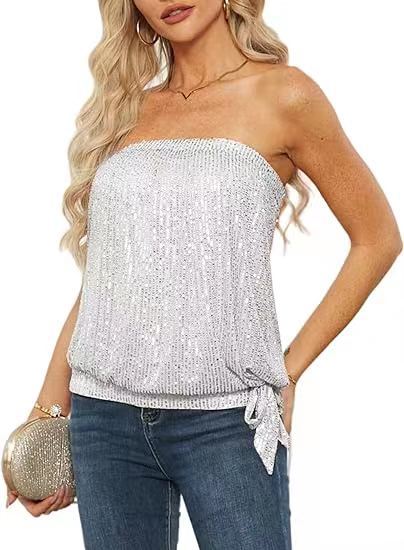 Solid Color Halter Women's Sequined Slightly Elastic Vest