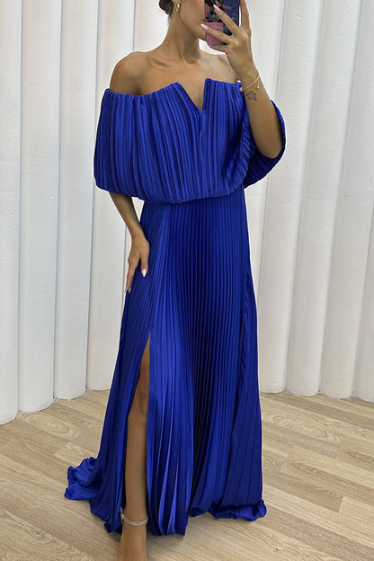 Pleated Off-shoulder Split Elegant Dress Women