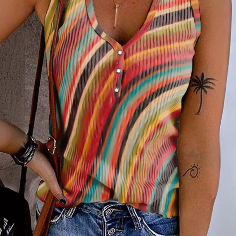 Women's Versatile Printed Casual Striped Vest