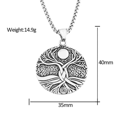 Lucky Tree Stainless Steel Viking Pendant Vintage Necklace