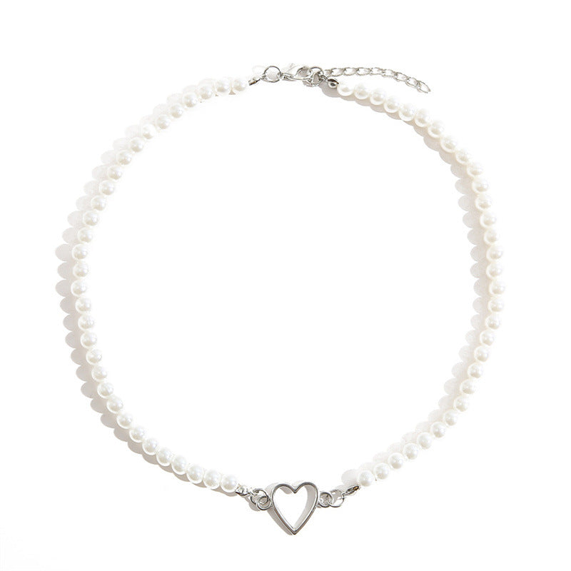 Ins Style Hollow Heart Creative Simple Vintage Pearl Necklace