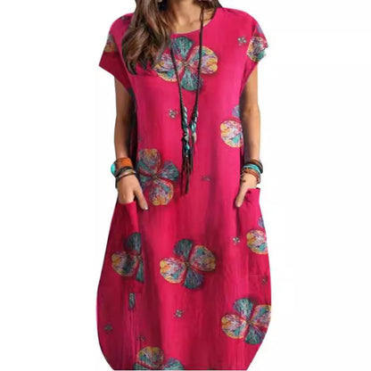 Women's Printed Crew Neck Casual Temperament Short Sleeve Dress