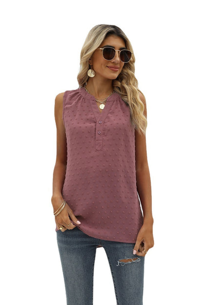 New Solid Color Chiffon Shirt Loose V-neck Jacquard Sleeveless Casual Vest