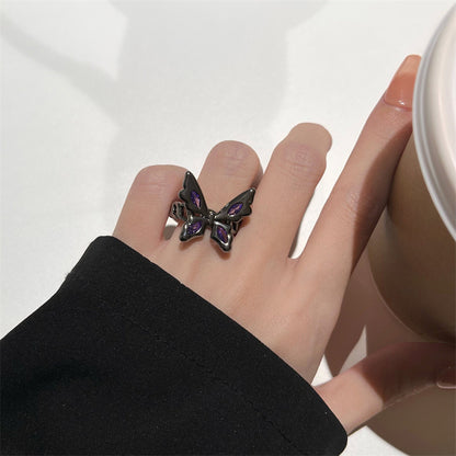 High-grade Purple Diamond Black Butterfly Ring