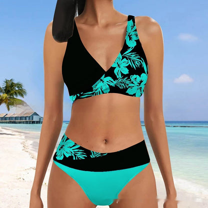 European And American Swimwear Halter Lace-up Printed Swimsuit