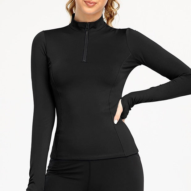 New Stand Collar Half Zip Tight Long Sleeve Workout Clothes