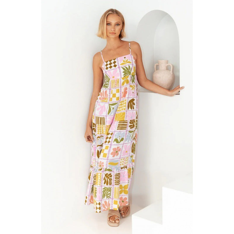 Women's Fashion Printed Personality Back Cutout Sling Dress