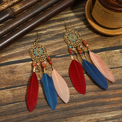 European And American Feather Earrings Personalized Long Temperament