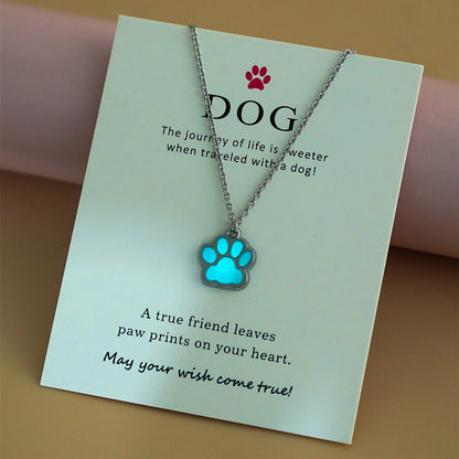 Luminous Dog's Paw Pendant O-type Chain With Stainless Steel Men's And Women's Card Necklace