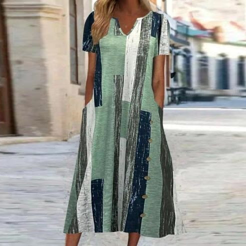 Printed Loose Casual Pocket Long Dress