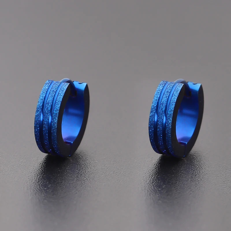 Titanium Steel Double-line Sand-pressed Frosted Stainless Steel Round Earrings