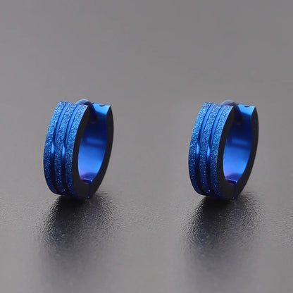 Titanium Steel Double-line Sand-pressed Frosted Stainless Steel Round Earrings