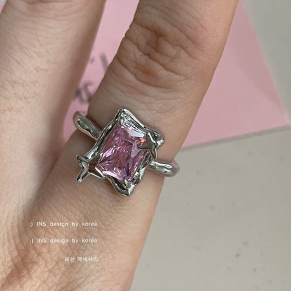 Square Zircon Ring Female Light Luxury Temperament Adjustable