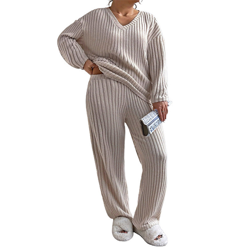 European And American Solid Color Fashion Straight-leg Pants Suit Sunken Stripe Texture Two-piece Set