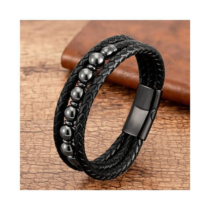 Men's Tigereye Bead Stainless Steel Magnetic Snap Bracelet