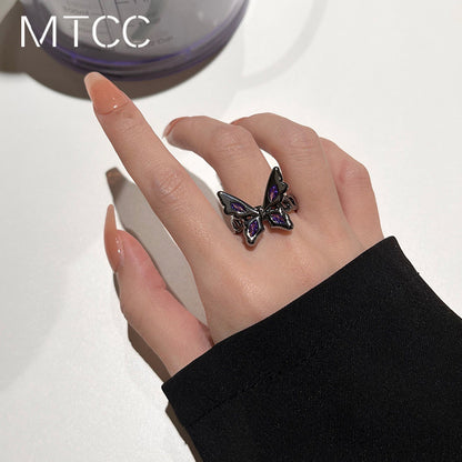 High-grade Purple Diamond Black Butterfly Ring