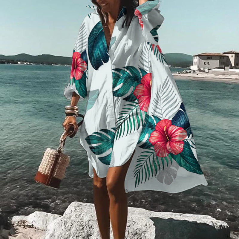 Printed Beach Vacation Blouse Coat