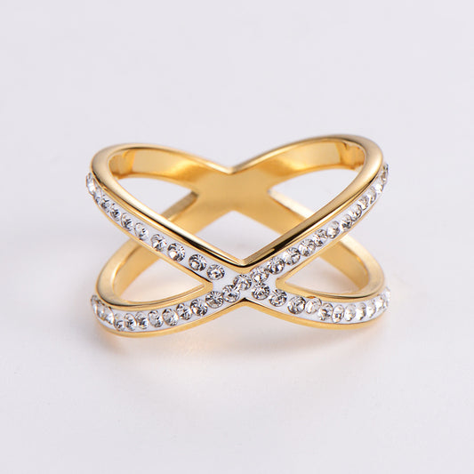 Cross Hollow-out Micro-inlaid Mud Rhinestone Ring