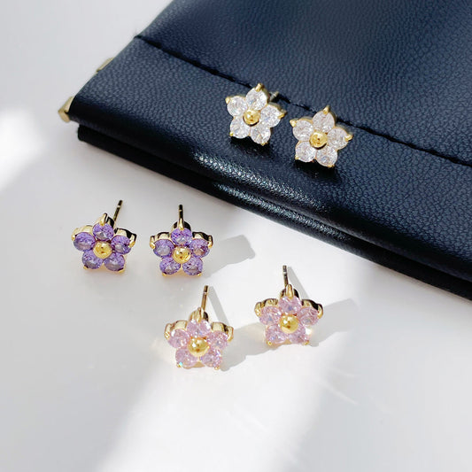 Small And Sweet Diamond Petal Stud Earrings Women