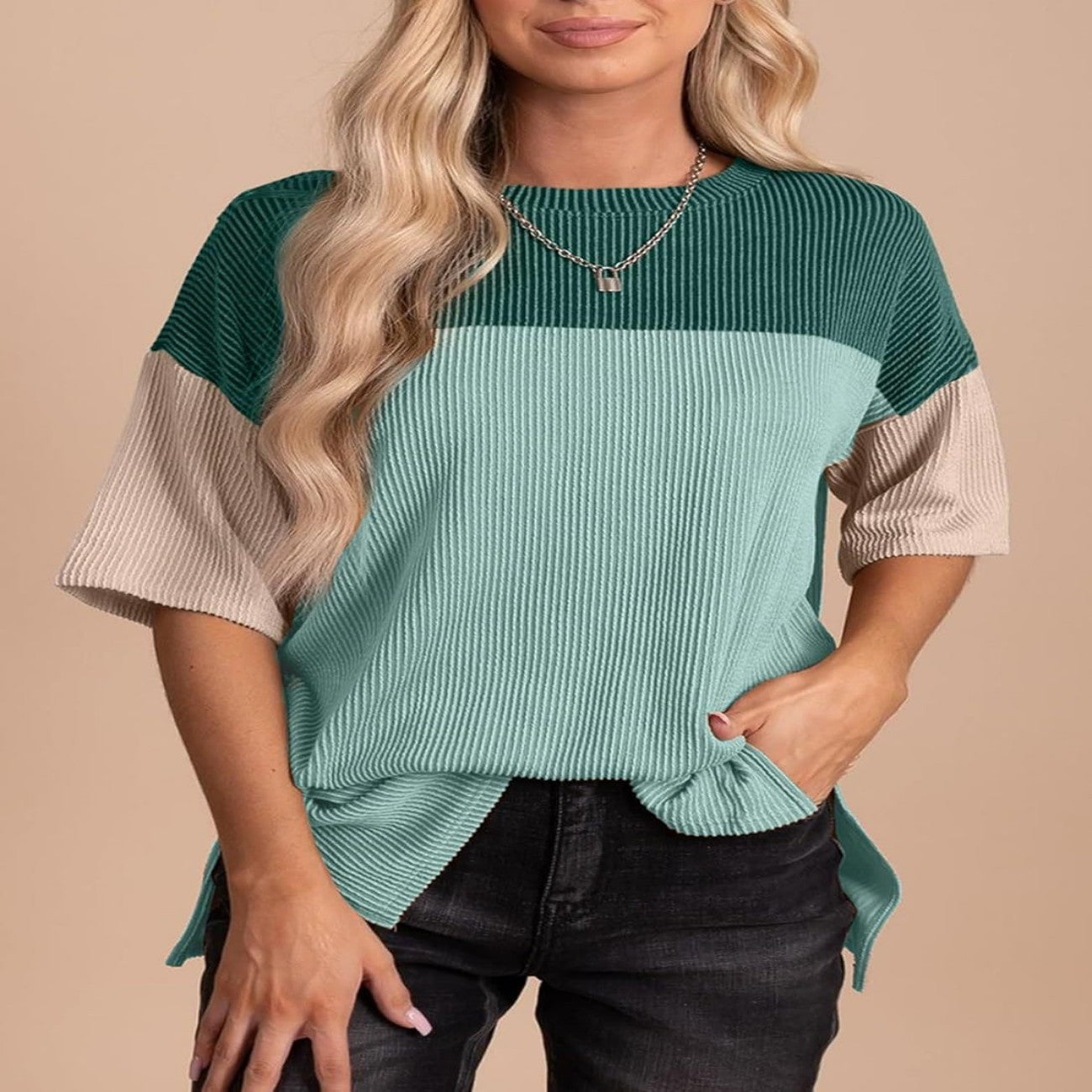 Pleated Round Neck Shirt Fashionable All-match Casual Multicolor Top