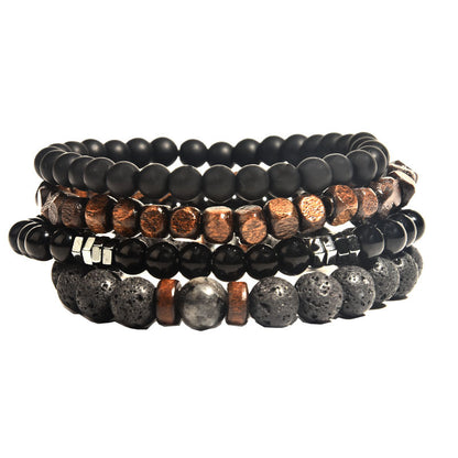 Hematite Beaded Polishing Volcanic Rock Wooden Bead Bracelet