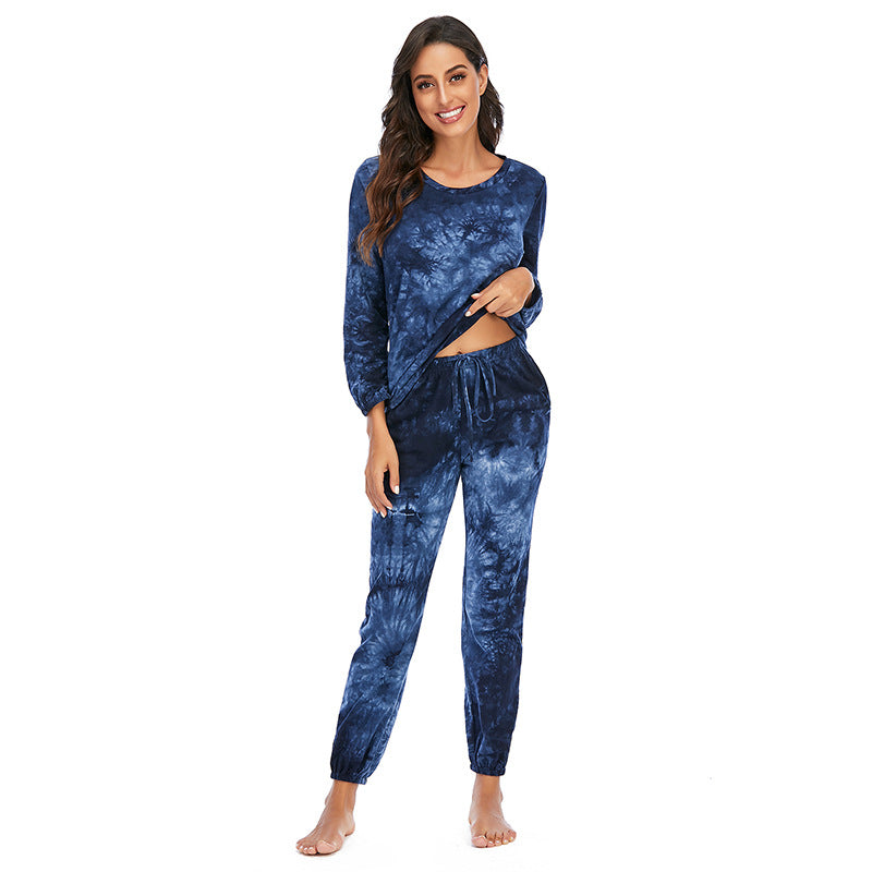 Women's Fashion Casual Tie-dye Pajamas Long Sleeve Trousers Suit