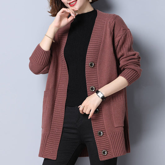 Women's Knitted Loose Mid-length Sweater Cardigan Coat