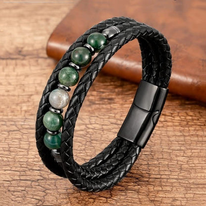 Men's Tigereye Bead Stainless Steel Magnetic Snap Bracelet