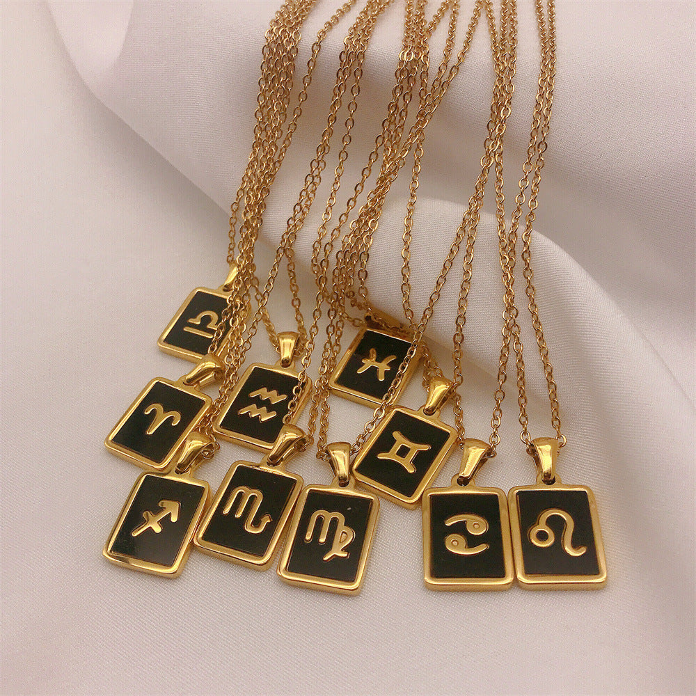 Square Plate Twelve Constellation Rune Necklace