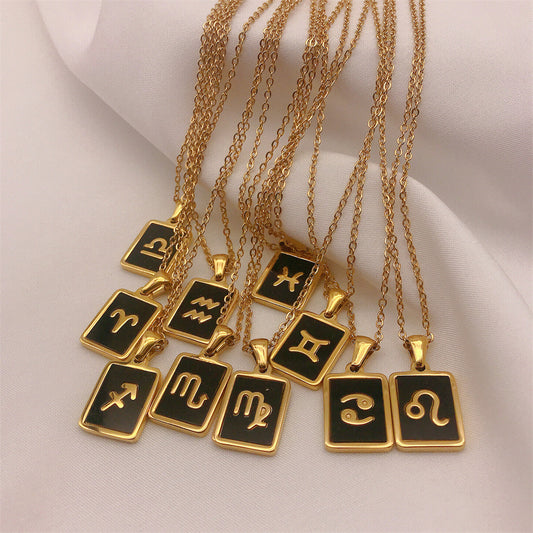 Square Plate Twelve Constellation Rune Necklace