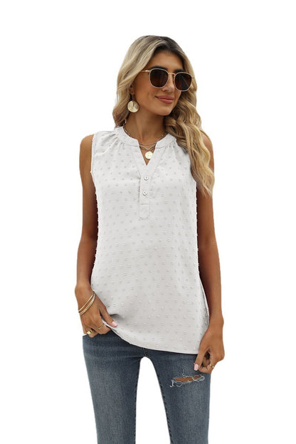 New Solid Color Chiffon Shirt Loose V-neck Jacquard Sleeveless Casual Vest