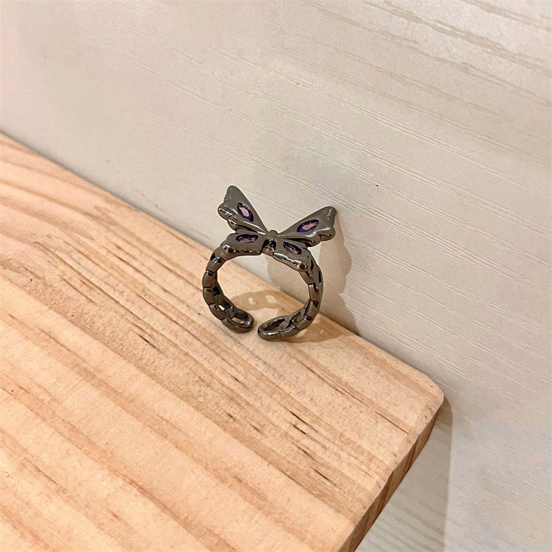 High-grade Purple Diamond Black Butterfly Ring