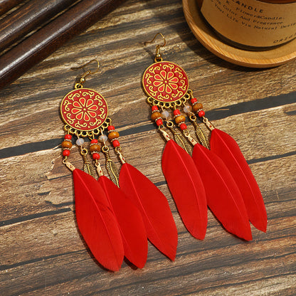 European And American Feather Earrings Personalized Long Temperament