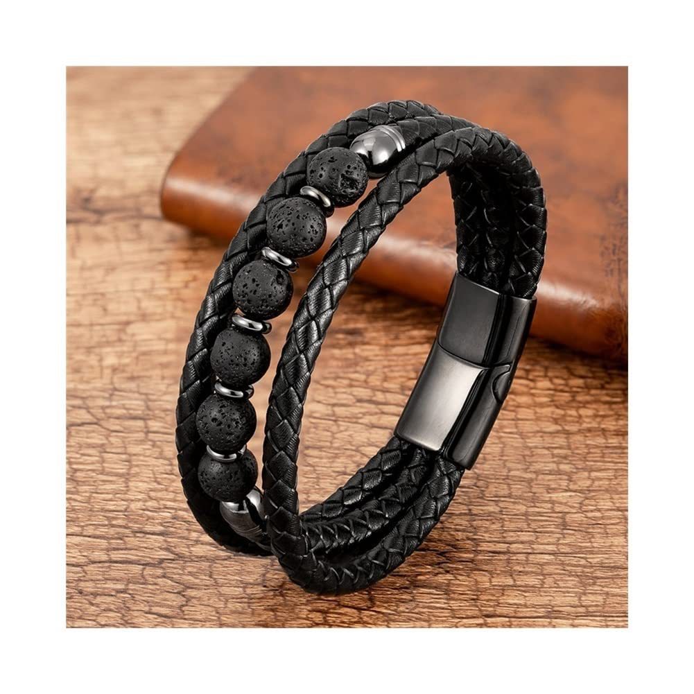 Men's Tigereye Bead Stainless Steel Magnetic Snap Bracelet