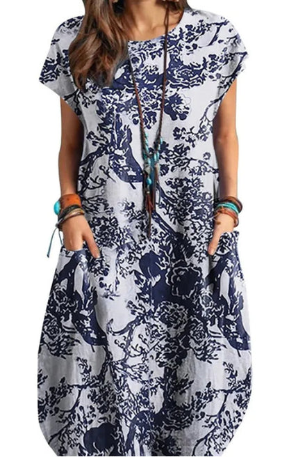 Women's Printed Crew Neck Casual Temperament Short Sleeve Dress