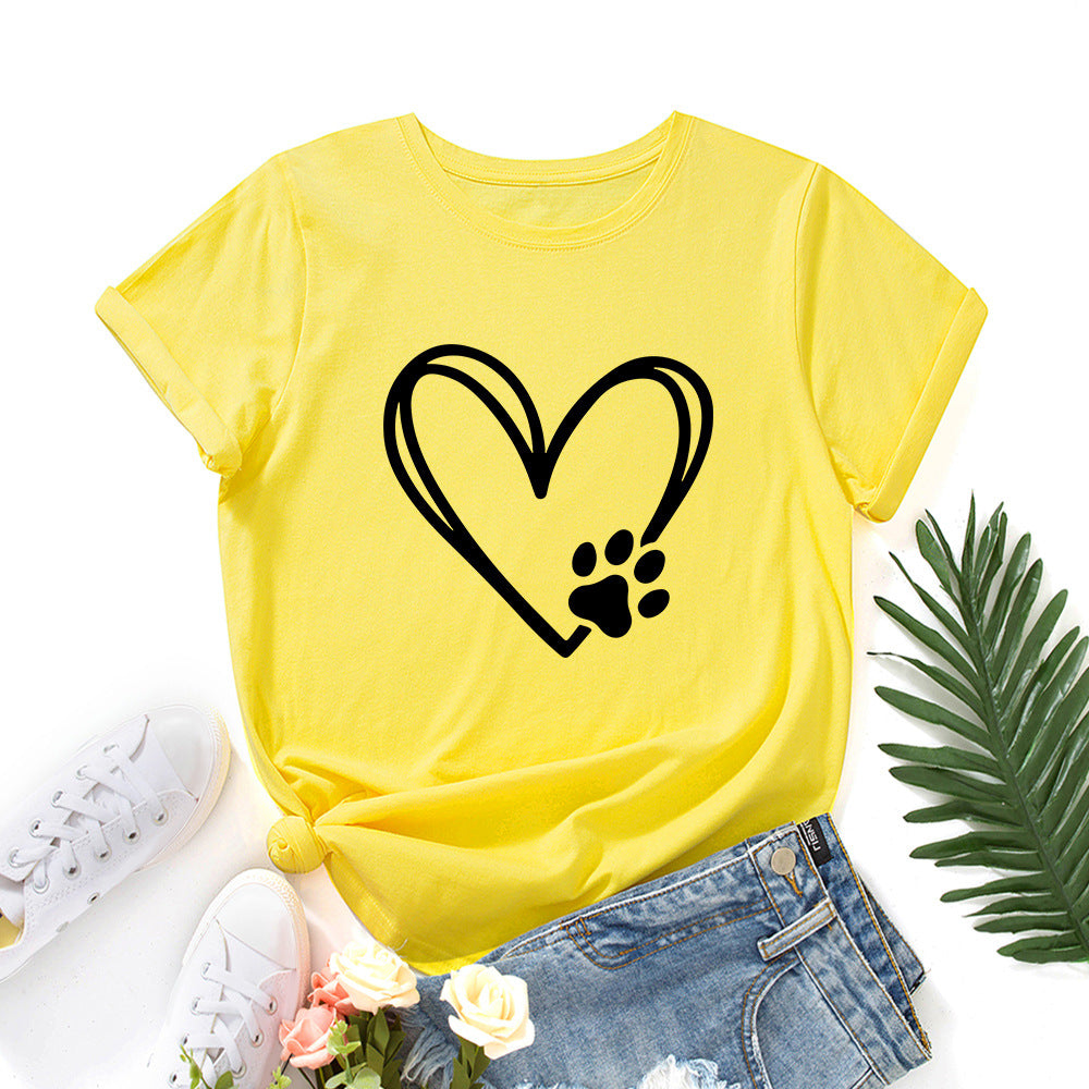 Women's Loose Round Neck Short Sleeve T-shirt With Heart-shaped Palm Print