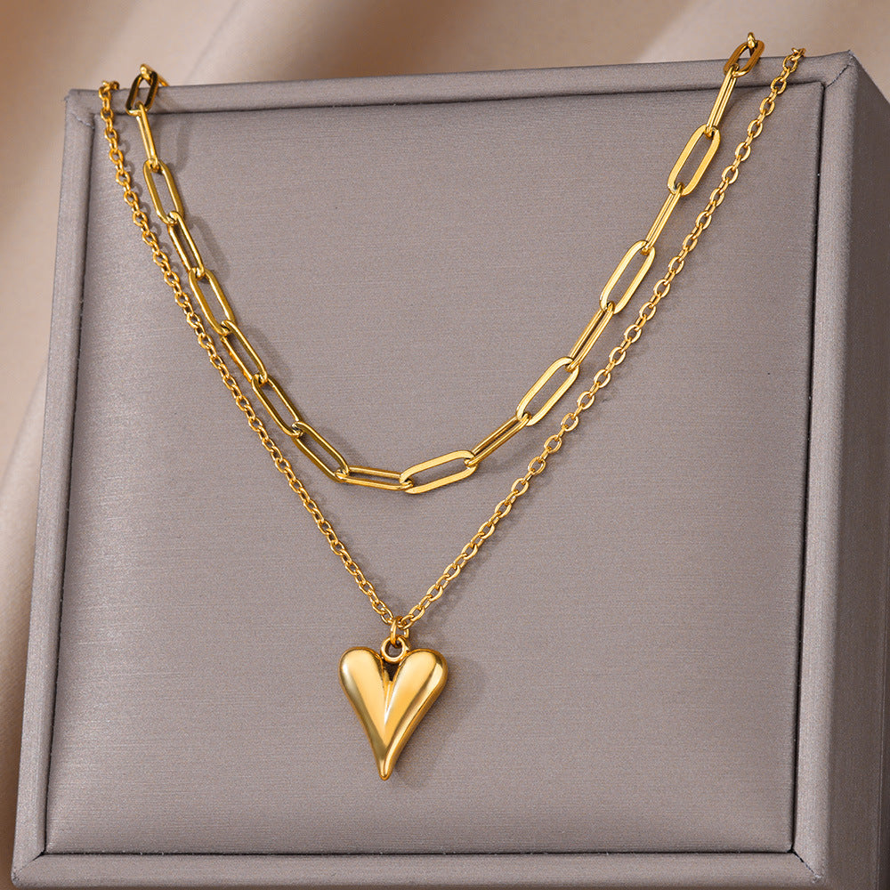 Fashionable Golden Love Chain Double-layer Necklace