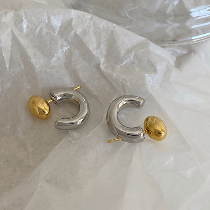 Personalized Half Circle Opening Oval Earrings Gold And Silver Color Matching Petite