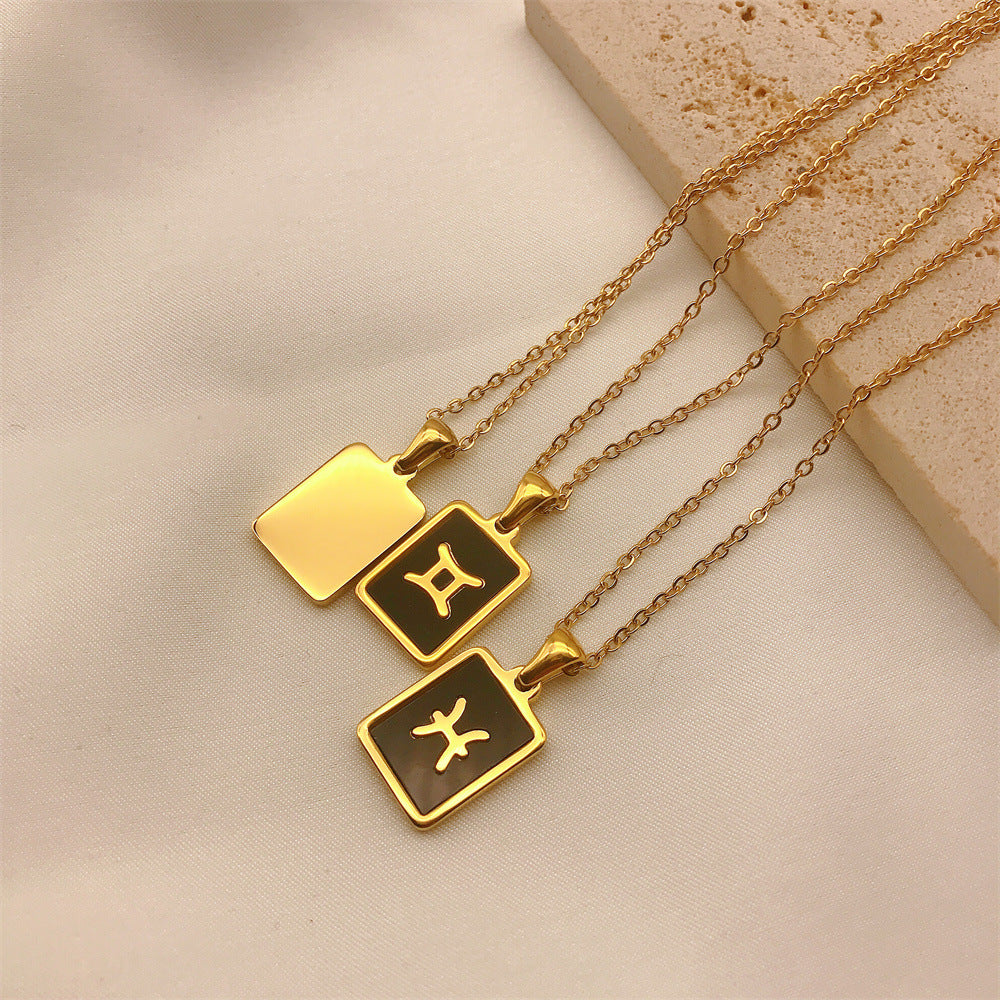 Square Plate Twelve Constellation Rune Necklace