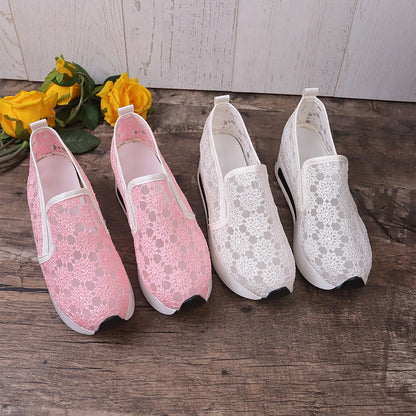 Lace Mesh Shoes Women Flats Inner Heightened Platform Casual Shoes