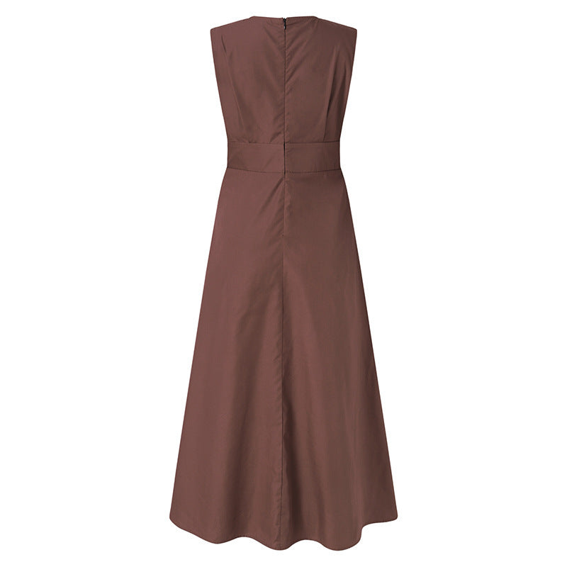 Women's V-neck Sleeveless Solid Color Dress