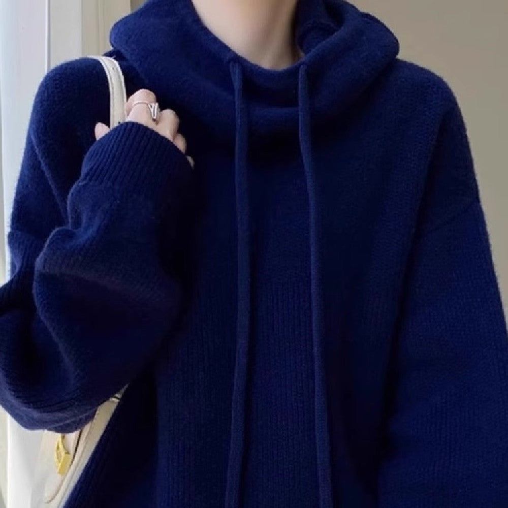 Hooded Solid Color Knitted Sweater