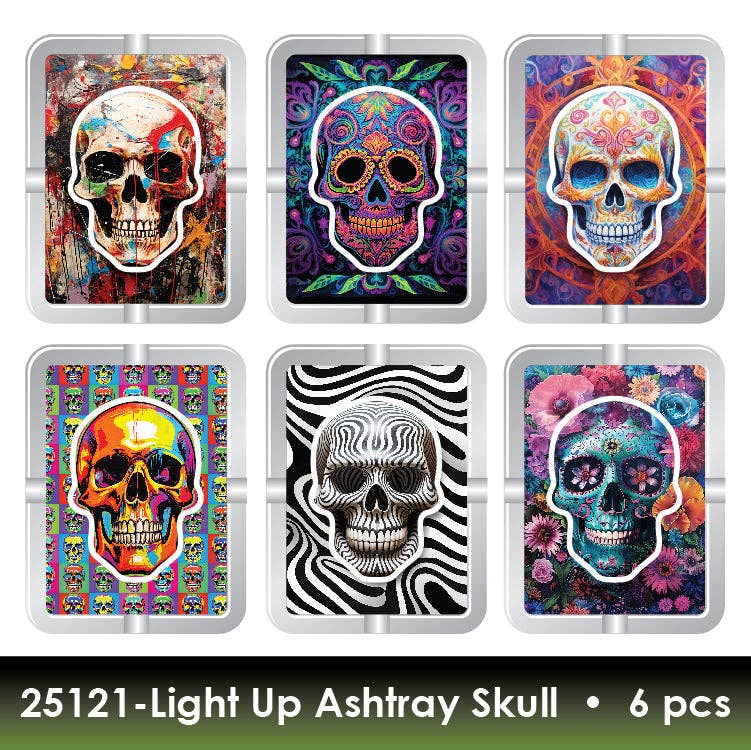 Novelty Brands - Light-Up Skull Glass Ashtray - 6 Per Retail Ready Display