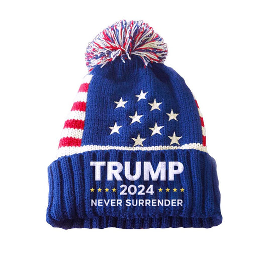 I Love My Freedom - TRUMP PATRIOTIC POM POM BEANIE - NEVER SURRENDER