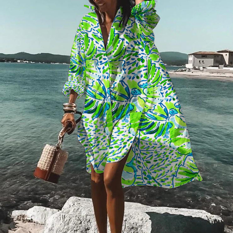 Printed Beach Vacation Blouse Coat